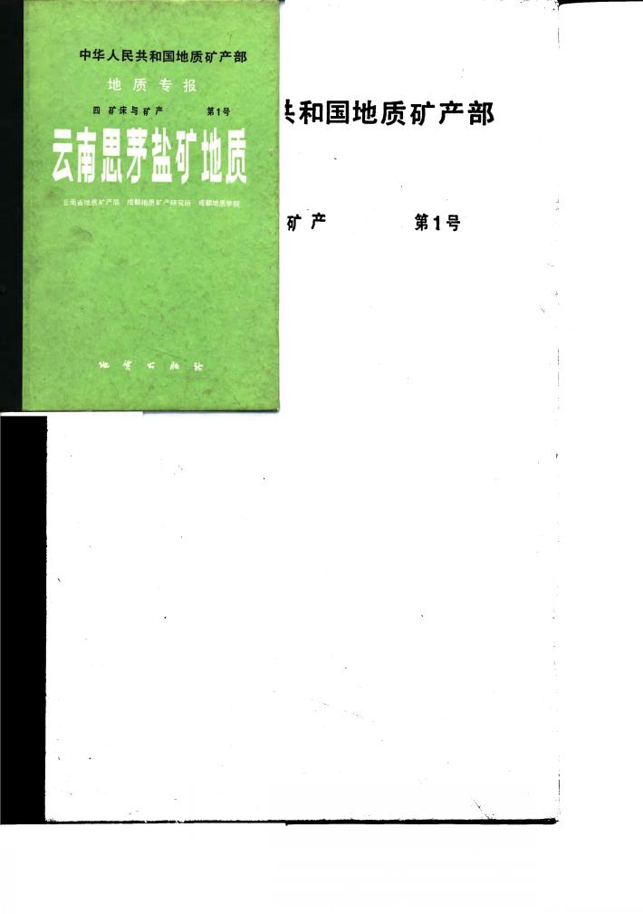 中华人民共和国地质矿产部地质专报 4 矿床与矿产 第1号 云南思茅盐矿地质 封面