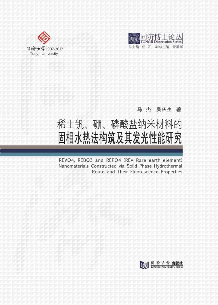 同济博士论丛 稀土钒、硼、磷酸盐纳米材料的固相水热法构筑及其发光性能研究 封面